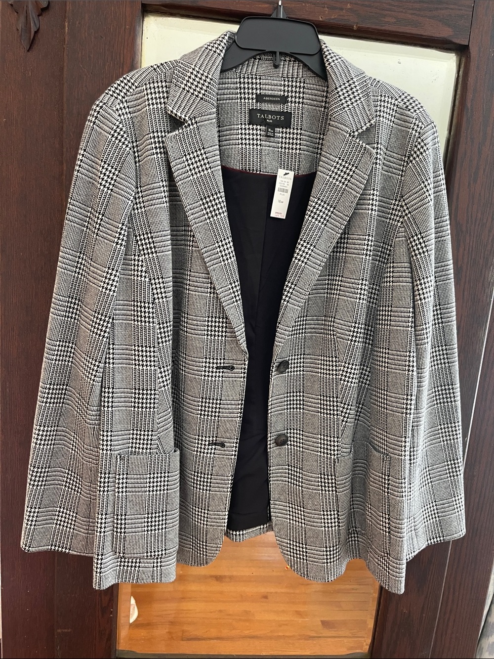 Talbots Black and White Glen Plaid Blazer